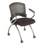 3094T Agenda Series Nesting Chair with Casters (Black Plastic Back/Black Fabric Seat)