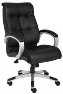 B8771S-BK  Boss High-Back Executive Chair (Black LeatherPlus/Silver Arms & Base)