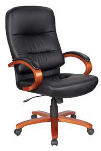 570 - Black Leather High-Back Executive Conference Chair with Cherry Arms