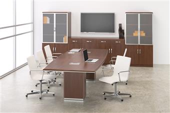 Milano Collection 8ft Boat Shaped Conference Table (Yorkshire Cherry/Silver Accents)