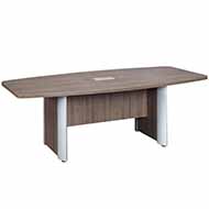 8ft Boat Shaped Conference Table with Silver-Accented Bases (Modern Walnut)