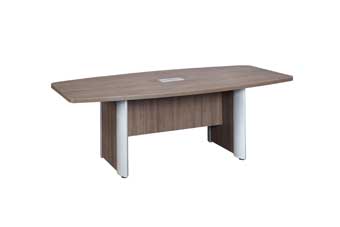 8ft Boat Shaped Conference Table with Silver-Accented Bases (Modern Walnut)