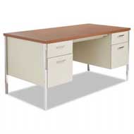 Mentor Series Double Pedestal Metal Desk (Oak/Putty)