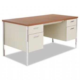 Mentor Series Double Pedestal Metal Desk (Oak/Putty)