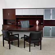 Napa Collection U-Shape Workstation with Frosted Glass Doors (Java)