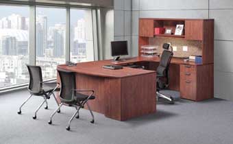 Executive Bow Front U-Shaped Desk (Cherry)