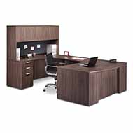 Classic Laminate Series Step-Front U-Station (Modern Walnut)