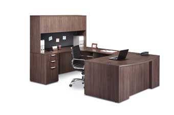 Classic Laminate Series Step-Front U-Station (Modern Walnut)