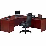 Wood Veneer Series Bow Front L-Shaped Desk (Cherry)