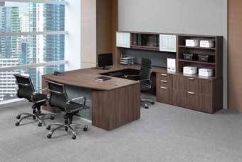 Classic Laminate Series Executive Bow Front U-Shaped Desk (Modern Walnut)