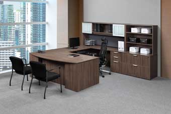 Classic Laminate Series Executive Bow Front U-Shaped Unit (Modern Walnut)