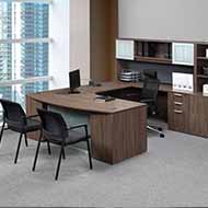 Step-Front U-Station with Hutch (Modern Walnut)