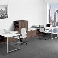 Elements Dual Station with Cubbies & Credenzas (Modern Walnut & White)