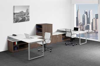 Elements Dual Station with Cubbies & Credenzas (Modern Walnut & White)
