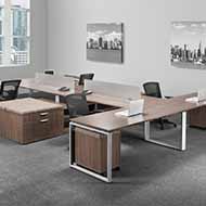 Elements Quad U-Stations (Modern Walnut) with Loop Legs (Silver) 