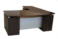 Titanium Collection L-Shape Bow Front Desk with Dotted Modesty Panel (Black Forest Walnut)