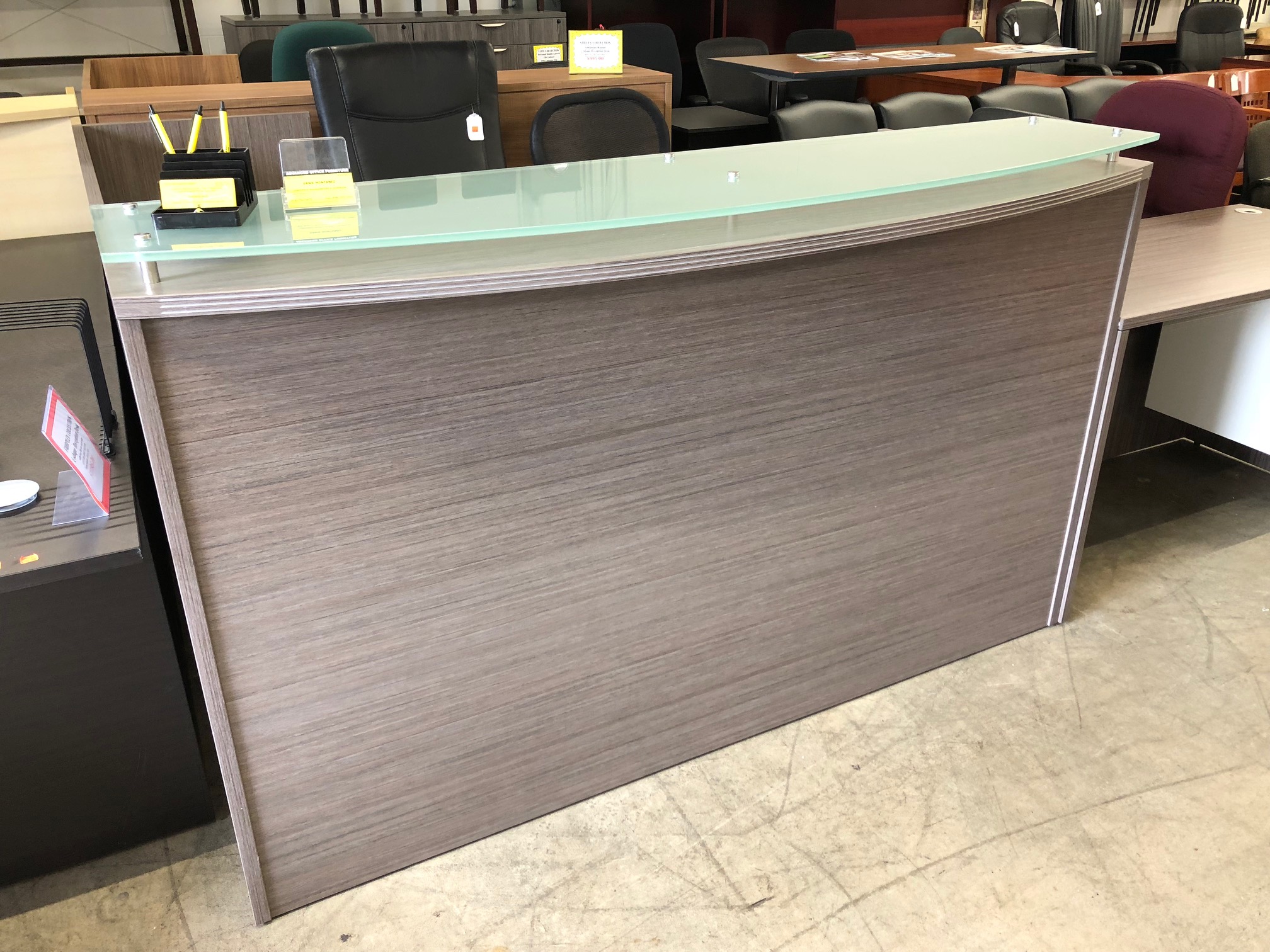 Fairplex Collection L Shape Reception Desk with Frosted Glass Transaction Counter