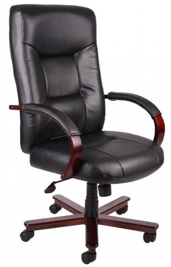 B8901 Executive Leather Chair with Mahogany Base