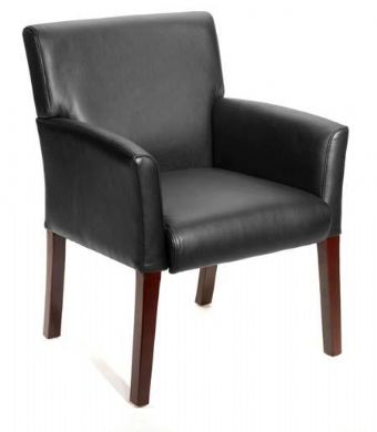 B619 Boss Box Arm Guest Chair (Black/Mahogany Legs) 