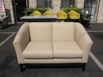 Faustino's Vinyl Loveseat (Beige/Espresso Wood Frame) 