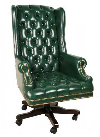 2725 Faustino's Traditional Vinyl Executive High Back Chair (Green/Mahogany)