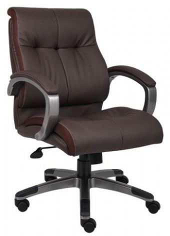 Boss B8776 Leather Executive Chair (Brown/Pewter Base) 