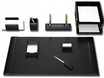 Dacasso 8 Piece Rustic Black Leather Desk Set