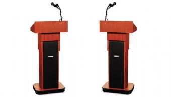 S505A AmpliVox Executive Adjustable Sound Column Podium (Cherry)