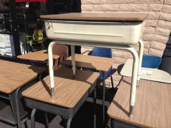 Flip Top School Desk (Oak Top/Tan Base & Legs)