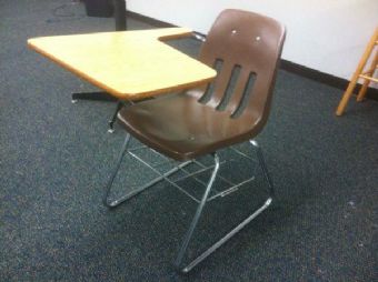 Virco School Desk (Maple Top/Brown Plastic Chair)