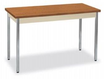 HON Utility Table- Oak Top with Putty Metal Base and Chrome Legs
