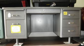 Vintage Tanker Desk in Silver Grey