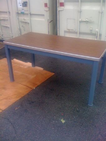 Tanker Table in Charcoal (Blue) with Walnut Top