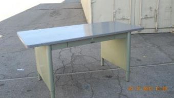 Tanker Table with Panel Legs in Green & Silver