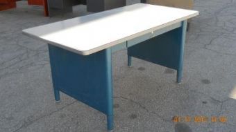 Vintage Tanker Table with Panel Legs in Blue and Silver